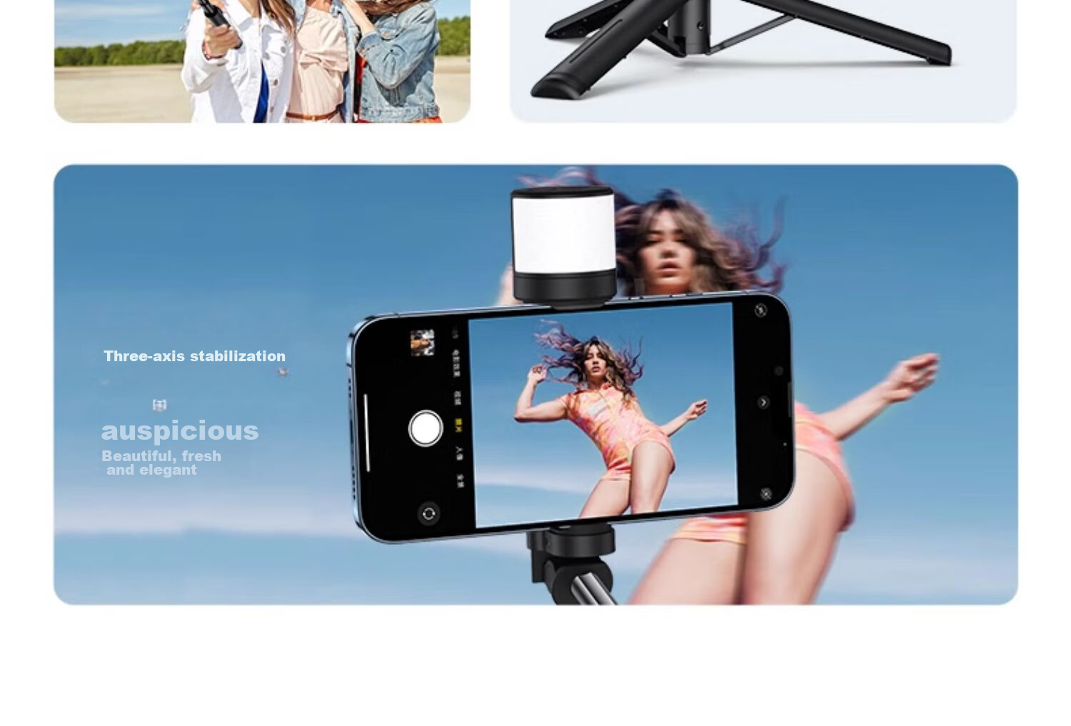 LINGCHEN Selfie Stick Tripod, Handheld Selfie Device, 360-Degree Rotation, Fully Automatic, Multifunctional, Anti-Shake, Phone Floor Stand, Outdoor Photography, Portable LC-Q12S Photography Handle 4