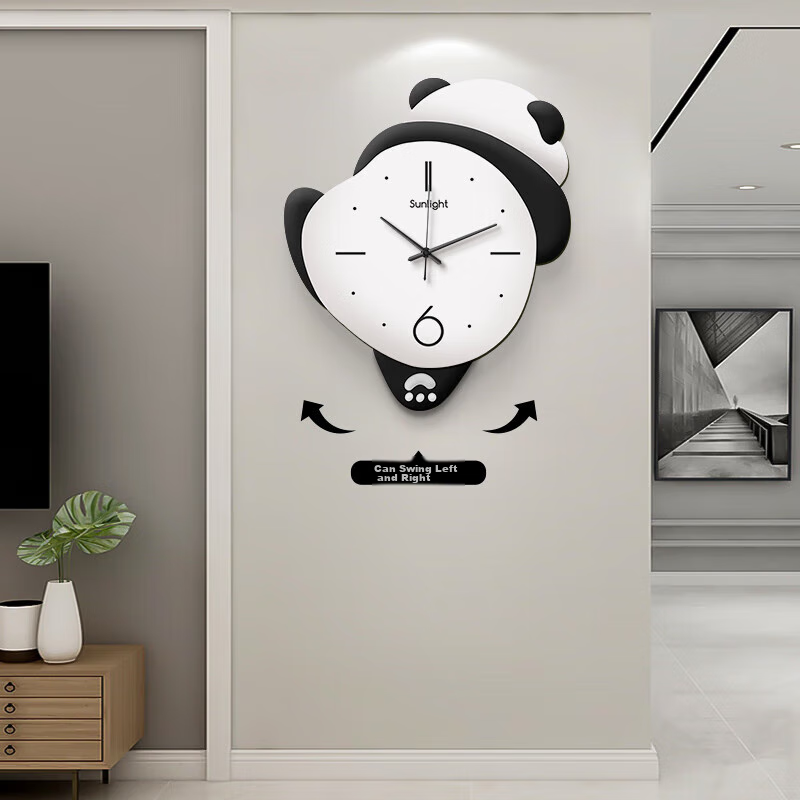 Haojiubujian Panda Huahua Wall Clock, Living Room Hanging Clock, Home Internet-Famous Wall-Mounted Clock, Dining Room Creative Swing Clock