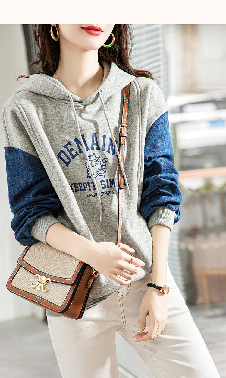 Dme [Letter Print Sweatshirt], Autumn Commuter Hooded Drop Shoulder Printed Long Sleeve, Slightly Elastic Loose Sweatshirt for Wome 11