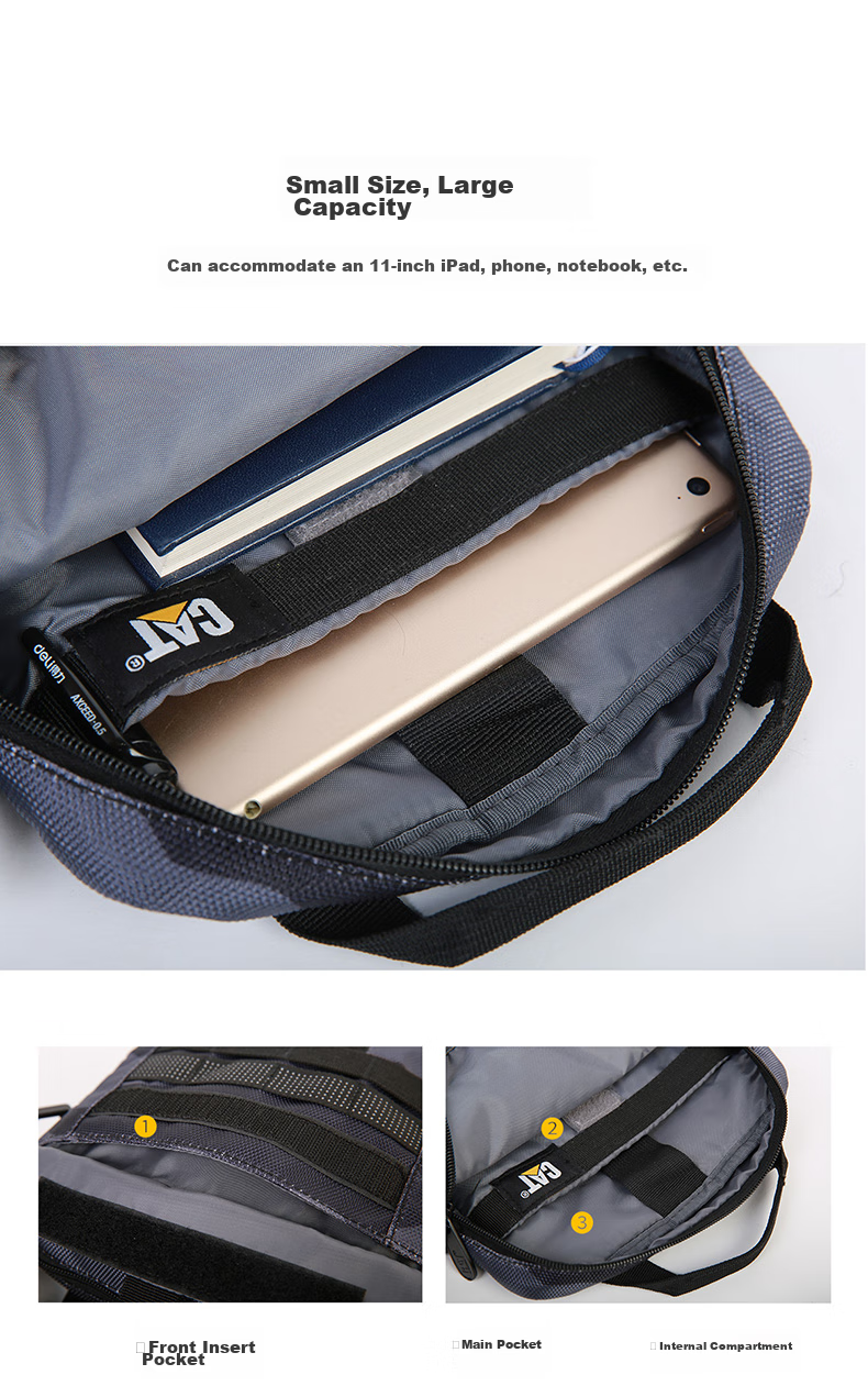 CAT Shoulder Bag, Crossbody Bag, 11-Inch IPad Bag, Journalist Bag, Outdoor Tactical MOLLE Expansion Side Bag, Blue 84036 7