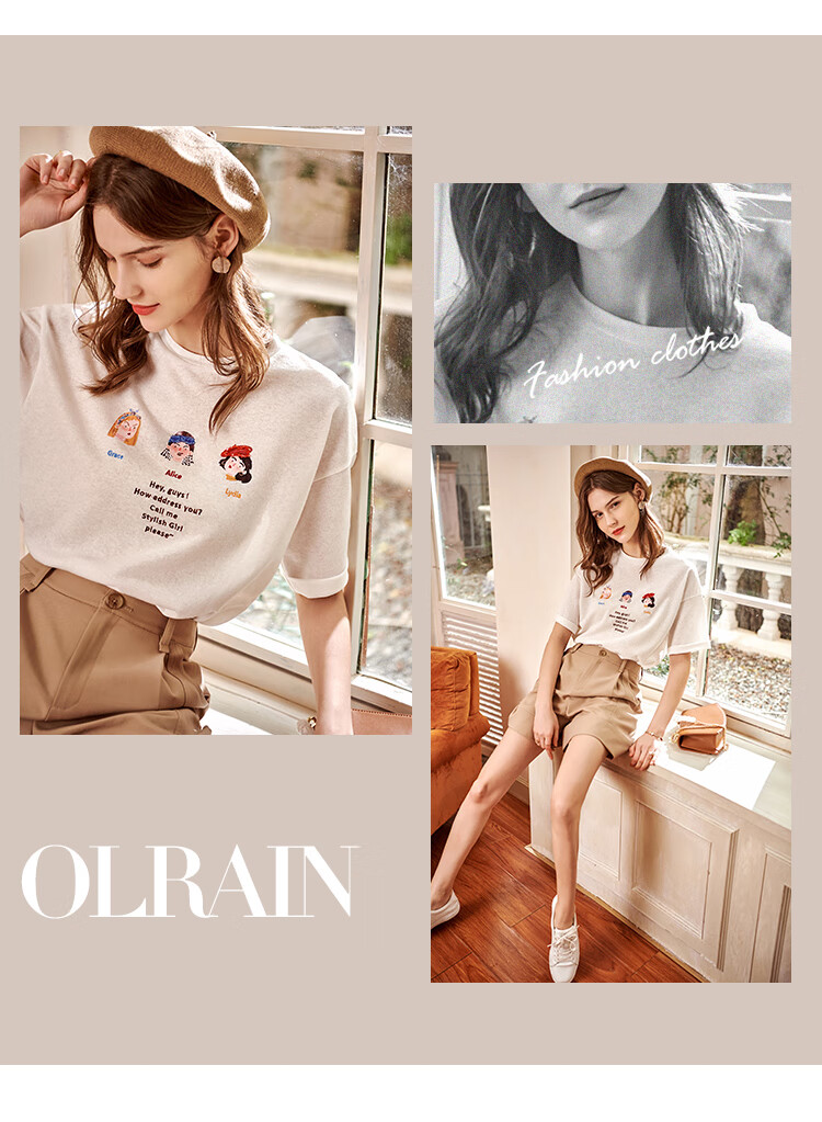 Olrain Women's Short Sleeve T-Shirt Summer Fun Pattern Fashion Simple Top White (New Batch) XL 3