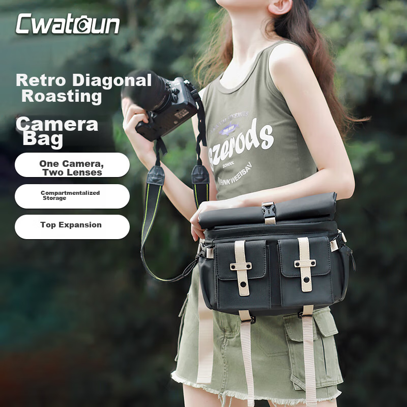CWATCUN Shoulder Camera Bag Crossbody Photography Bag for Commuting, Fashionable Waterproof Backpack with Two Lenses for Men And Wome