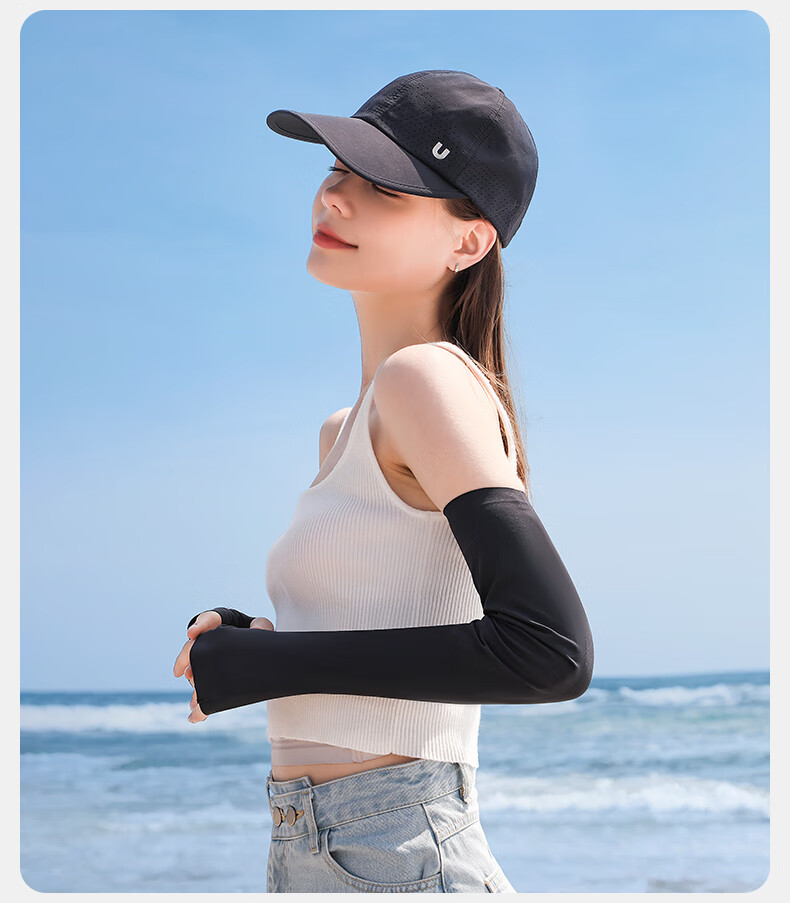 UV100 Women's Cooling UV Protection Arm Sleeves Summer Outdoor Cycling Thin Ice Silk Arm Guards 23568 Pearl Gray L 9