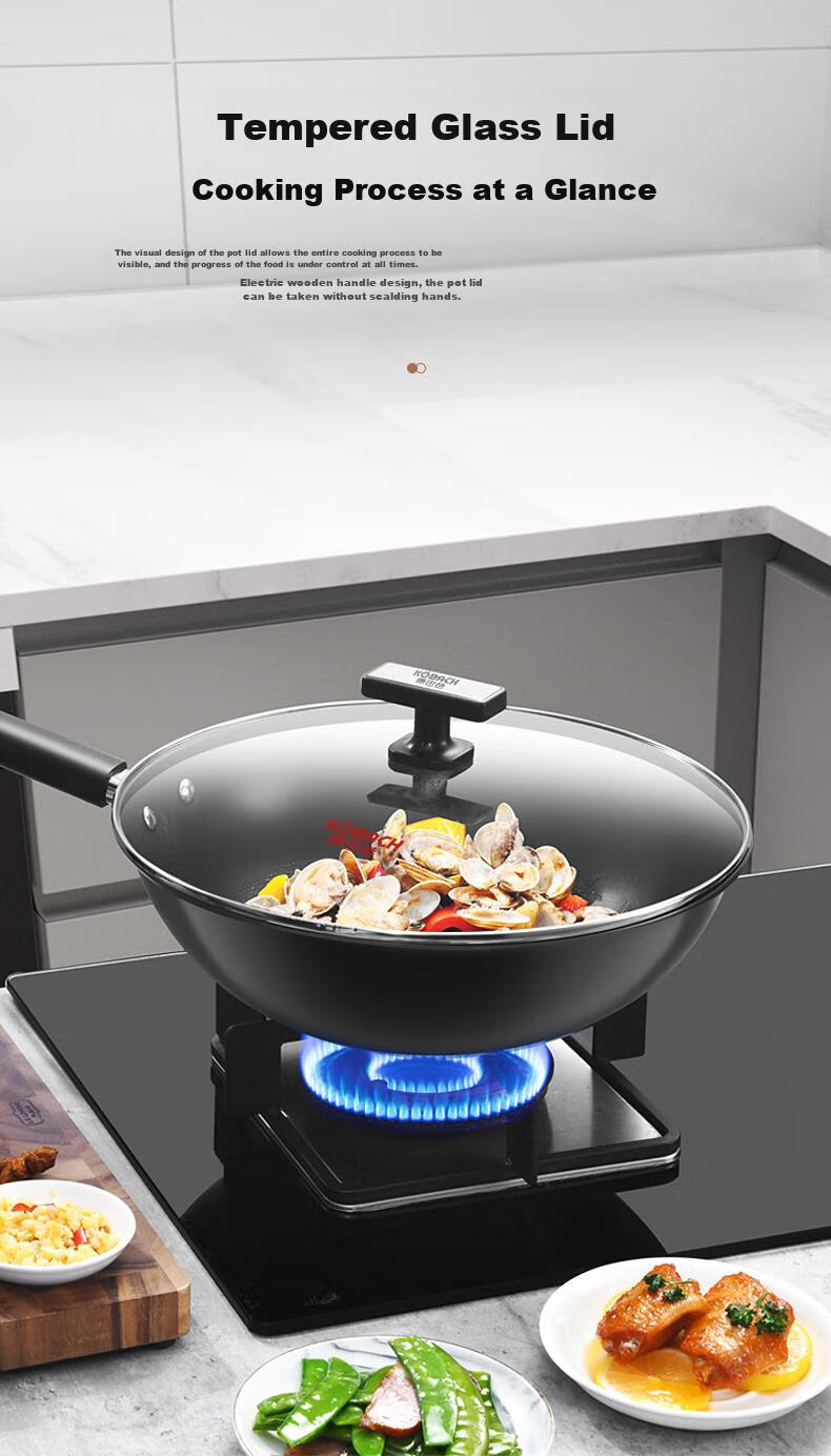 KOBACH Iron Wok without Coating, Low-Smoke Cooking Pan for Home Use, 32cm Jianjiu Series, Compatible with Induction And Gas Stoves 11