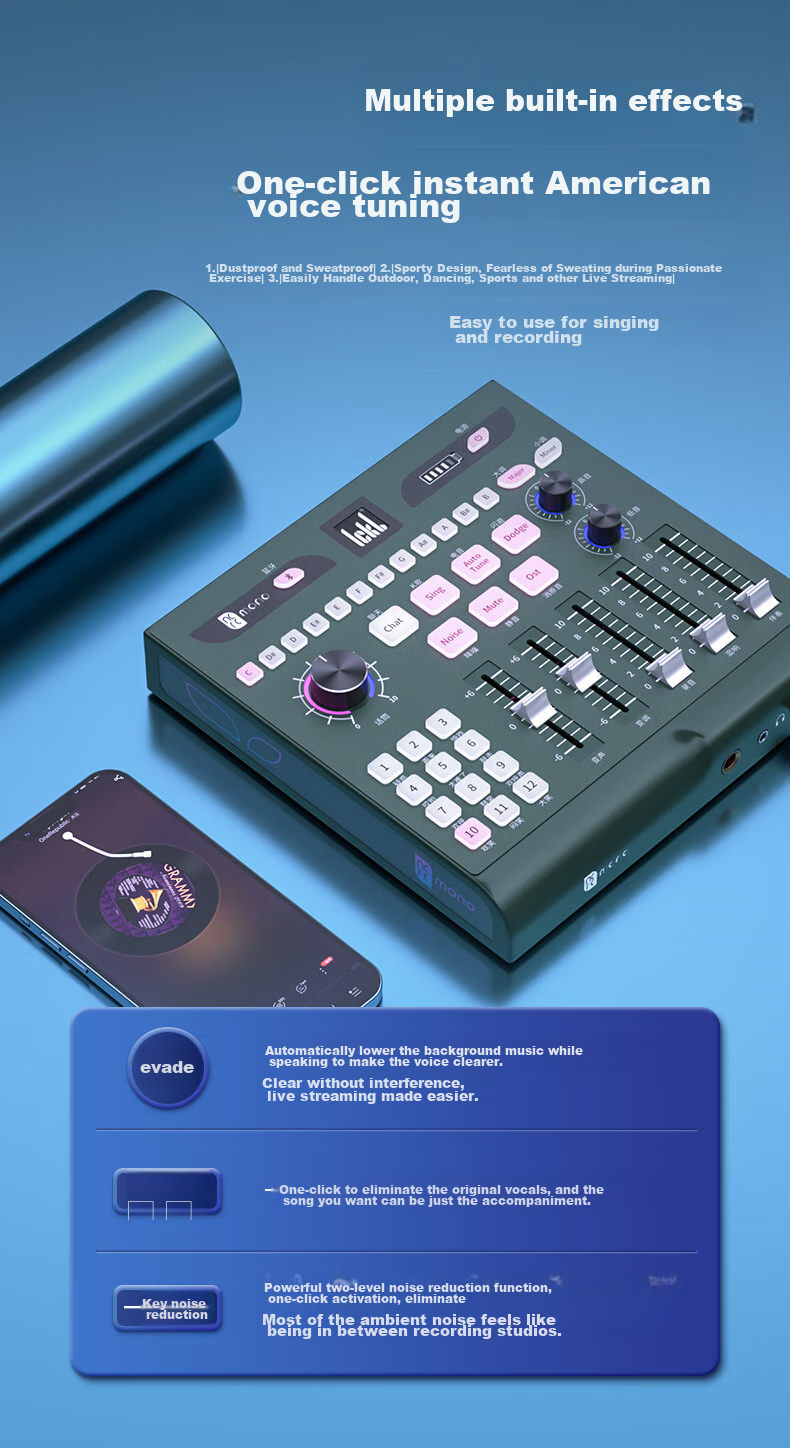 Ickb Mono Sound Card, Live Streaming Dedicated Karaoke Microphone, Compatible with Mobile Phones And Computers, Recording Microphone Equipment Set, for Internet Celebrities, Douyin, Kuaishou, Outdoor Recording, Microphone Sound Card Kit 9