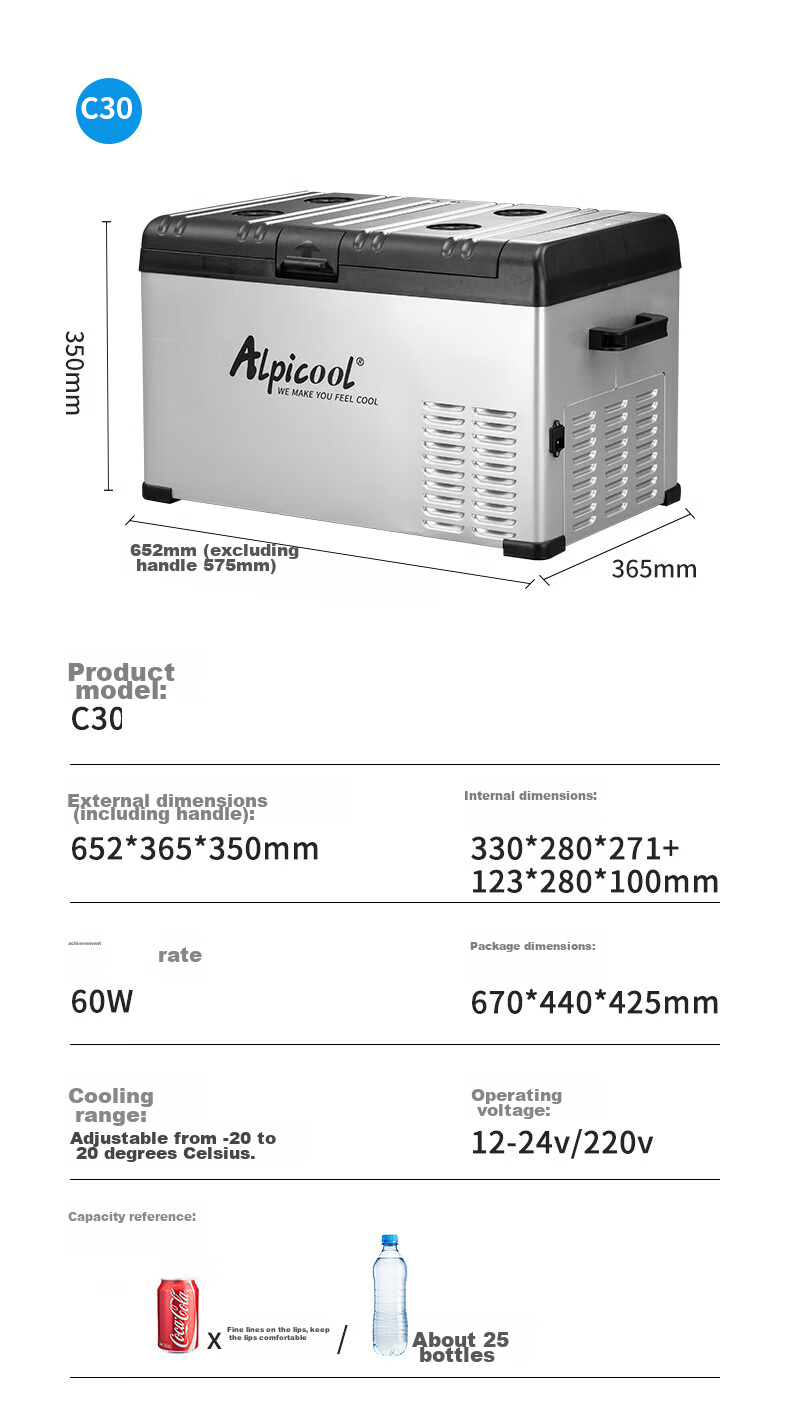 Alpicool Car Refrigerator, Dual-Use for Car And Home, Compressor-Freezing And Refrigeration, Suitable for Dormitory And Office, Mini C75 Large Capacity Fridge 12