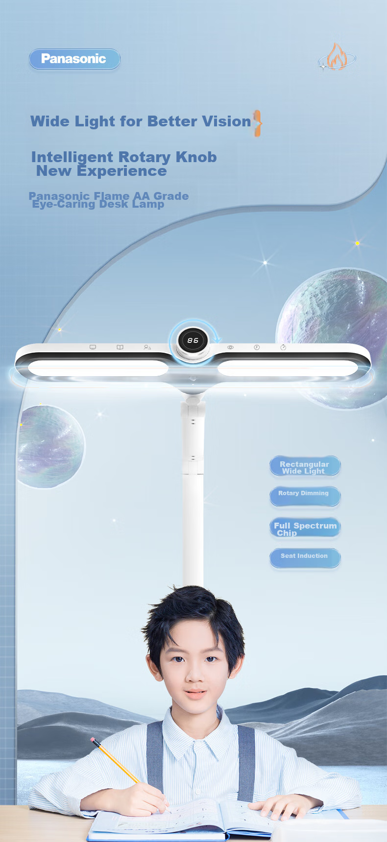 Panasonic Reading Desk Lamp (Eye Protection Lamp) AAAA Grade Eye Protection Full Spectrum Children's Study Horizontal Lamp Head Aim T10 7