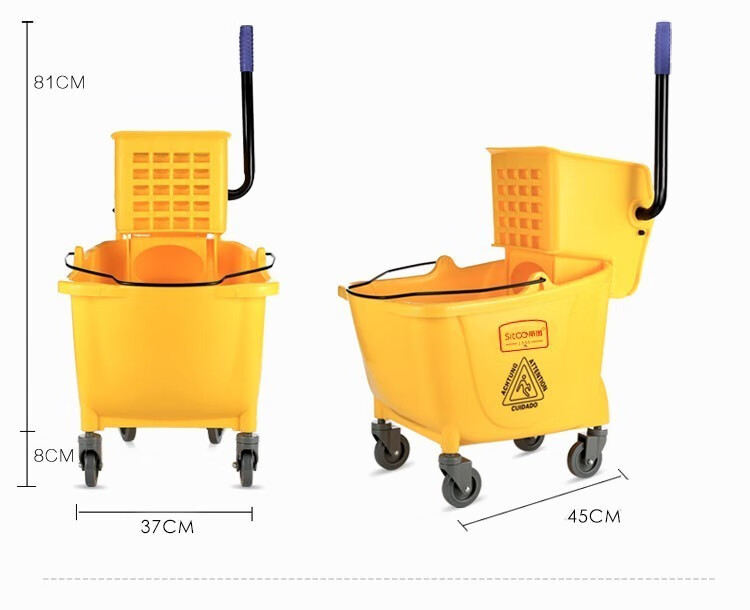 Stu Reinforced Mop Wringer Bucket Household Commercial Cleaning Mop Bucket 34L Yellow with Drain Pipe 1