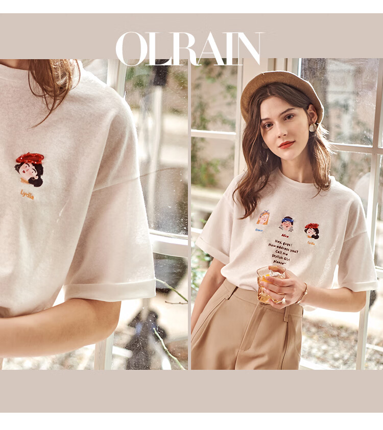 Olrain Women's Short Sleeve T-Shirt Summer Fun Pattern Fashion Simple Top White (New Batch) XL 10