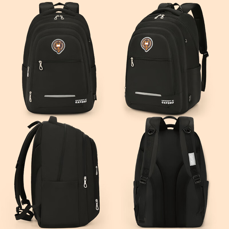 UNIVERSITY OF OXFORD Backpack for Middle School Boys And High School Students, Large Capacity Multifunctional Backpack for Girls, Double Shoulder Bag X1195 Black