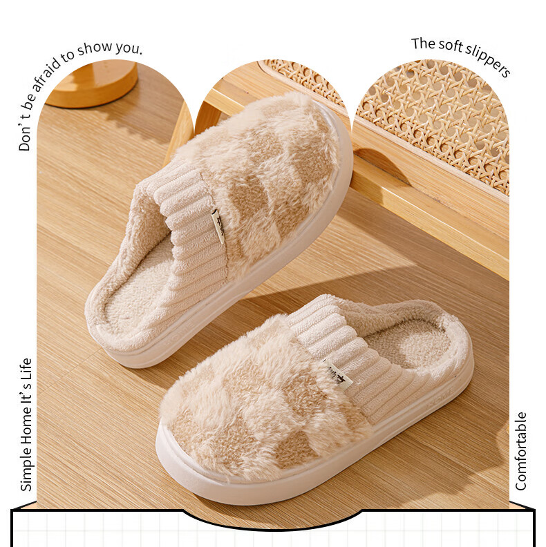 Taxiang Cotton Slippers for Women, Winter Indoor Warm Fleece-Lined Couple's Cotton Slippers for Men TR110 2
