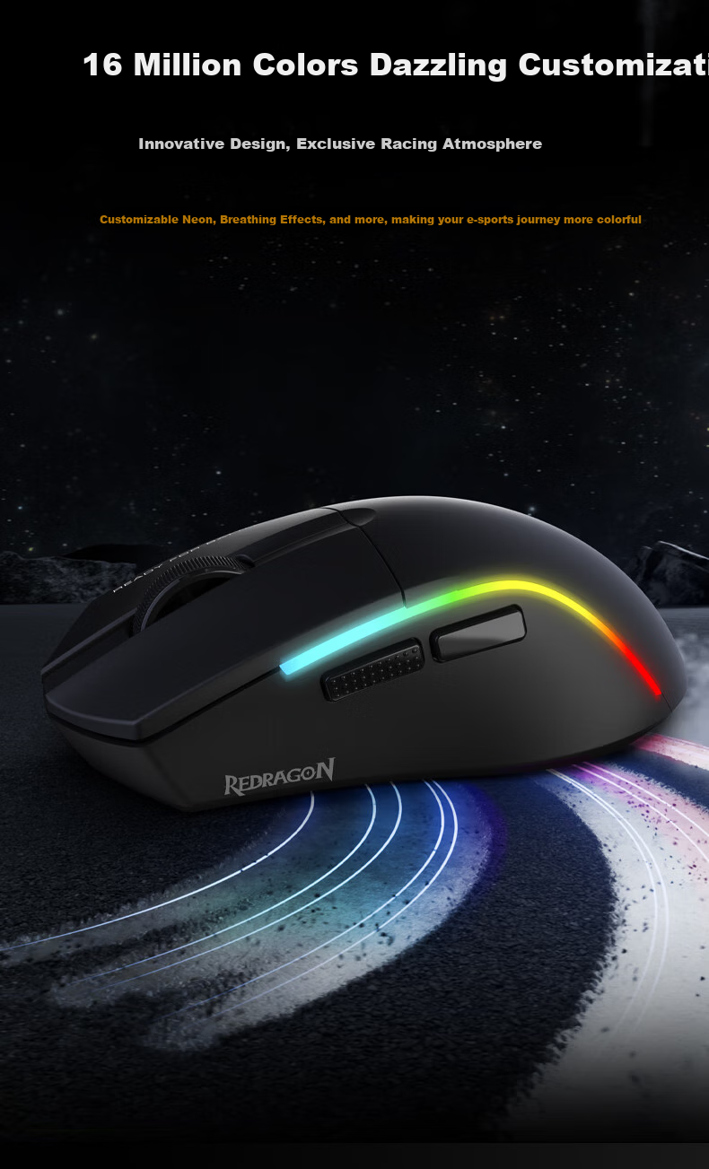 REDRAGON G58 Gaming Mouse, PAW3395 Wireless Gaming Mouse, Ergonomic Mouse, New Year Gift, Black 6