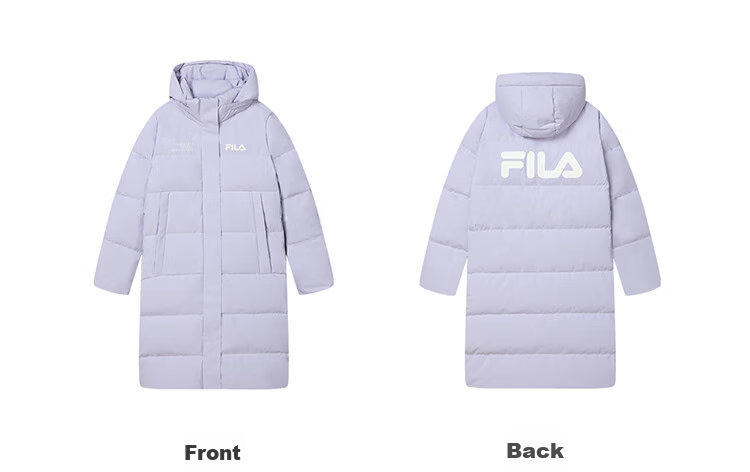 FILA Official RGB Long Down Jacket Unisex Winter Hooded Warm Coat Couples Style 25