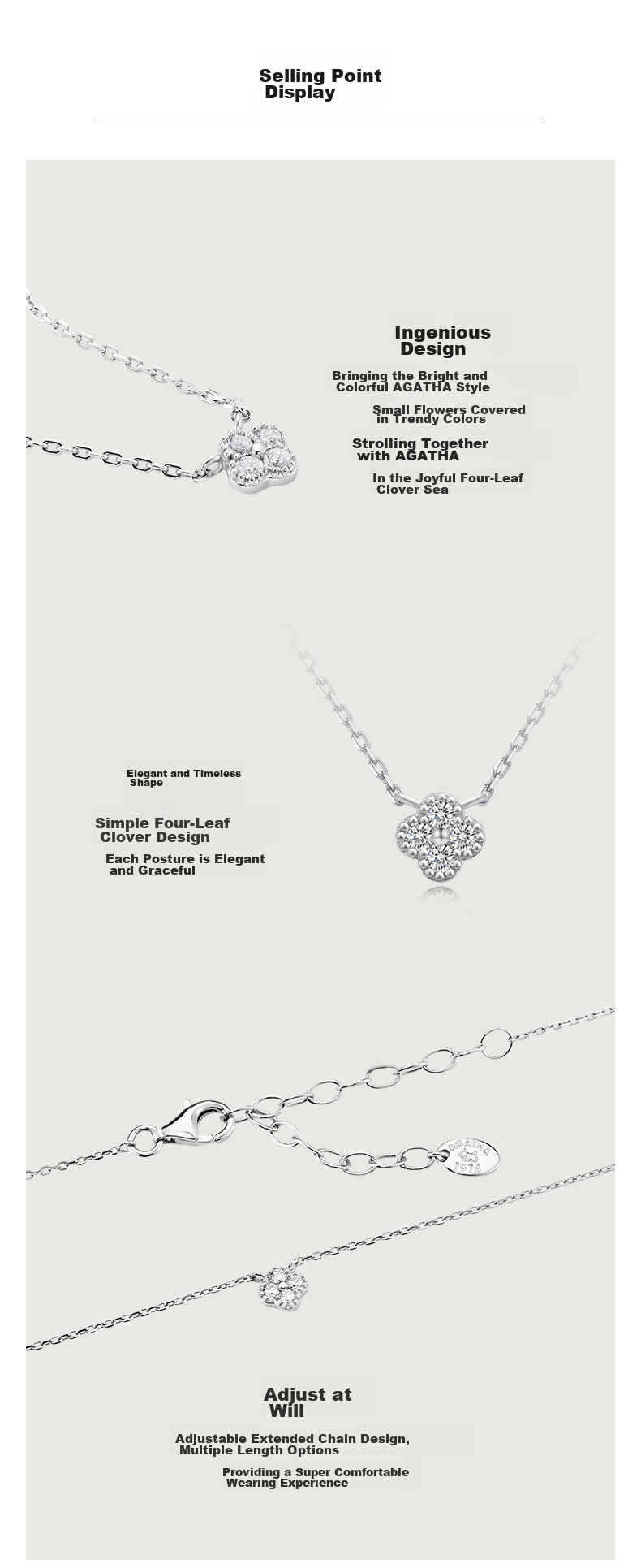 AGATHA Four-Leaf Clover Silver Necklace for Women, Birthday Gift for Girlfriend Or Wife, High-End Pendant Upgraded Versio 4
