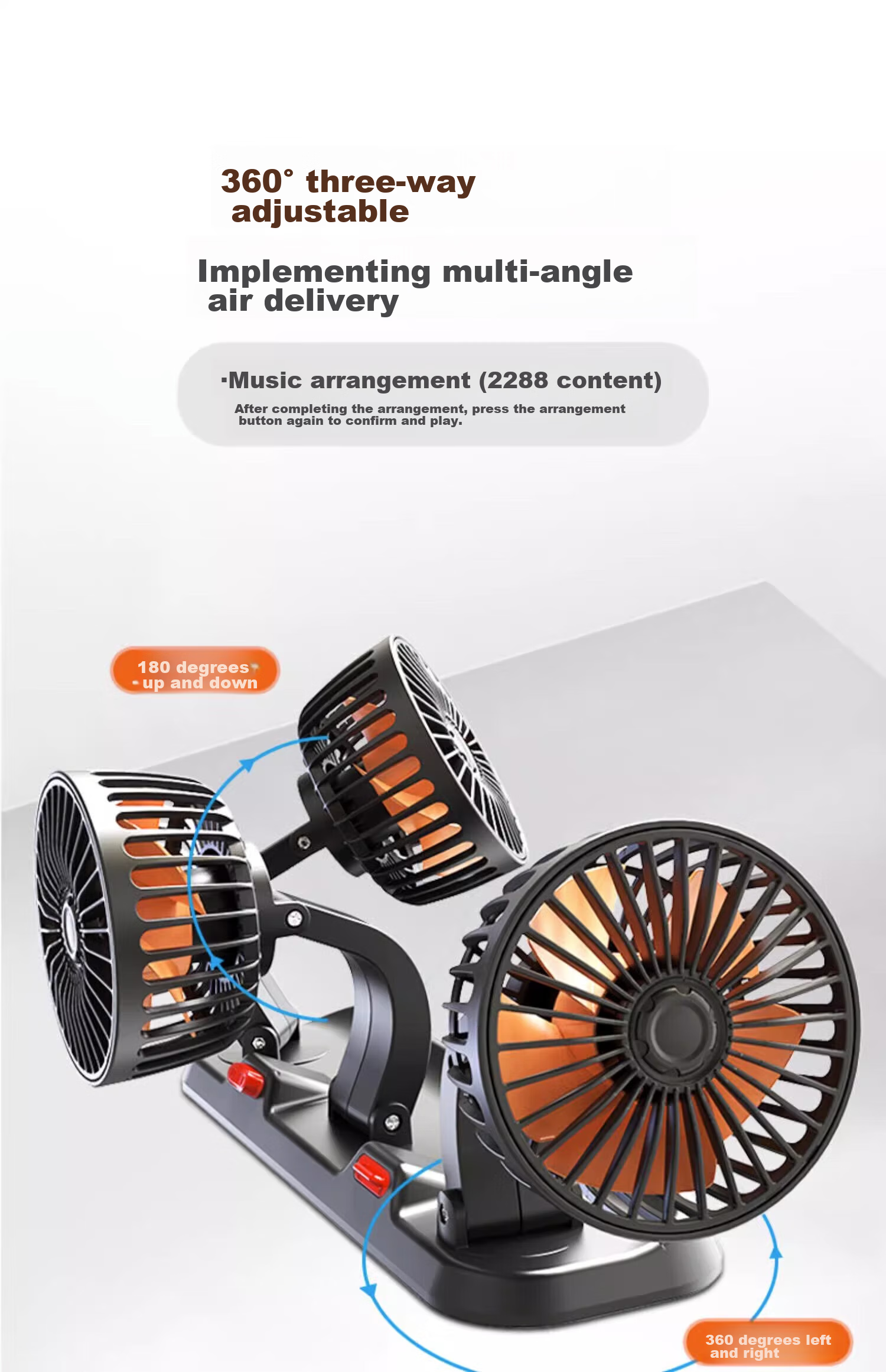 Huashi Car Fan with USB Interface, Specially Designed for Large Trucks, High-Power Strong Wind, 5V Low Noise, Three-Head Vehicle Electric Fa 6