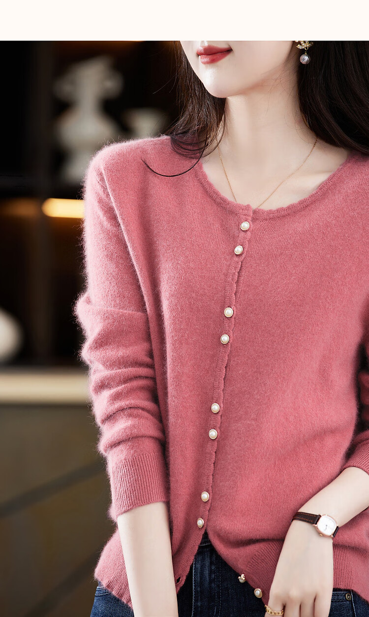 Dme 100% Wool Cardigan 2025 Autumn Round Neck Loose Drop Shoulder Long Sleeve Knit Sweater for Women 12