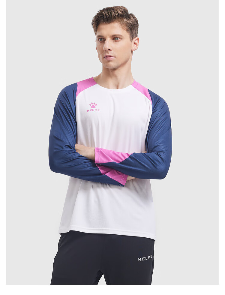 KELME Long-Sleeve Sports T-Shirt for Men, Fitness Soccer Training Top, Running Long Tee Round Neck Shirt, White, Size S 3
