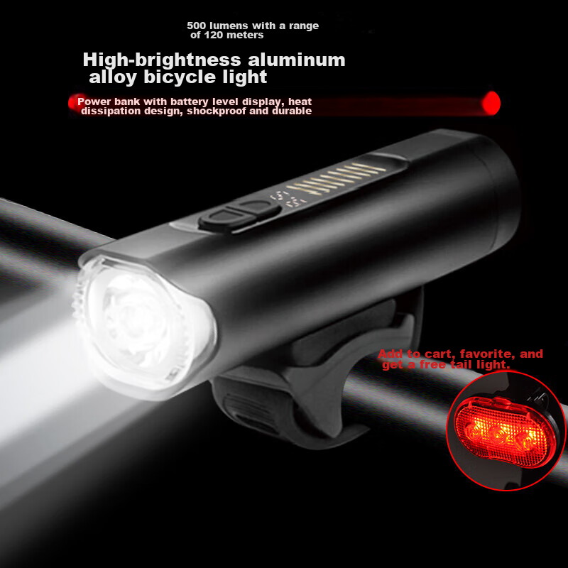 Addview Bicycle Light, Cycling Light, High-Intensity Flashlight, Rechargeable, Waterproof, Cycling Equipment