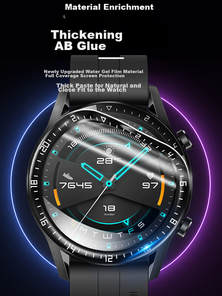ESCASE [2-Pack - Replacement Guaranteed] Huawei Watch GT2 Watch Tempered Glass Screen Protector, Full Coverage Anti-Fingerprint HD Protective Film, 6D Heat-Bent Integrated 46mm Watch Face Compatible 10