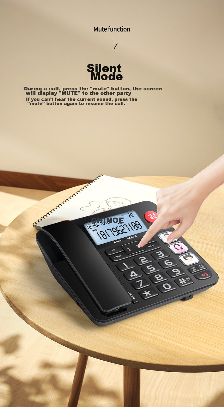 CHINO-E Landline Telephone for Elderly, Fixed-Line Phone, Large Ringtone, Luminous Buttons, Volume Control, Battery-Free, Caller ID, Office And Hotel Use C209 Red 7