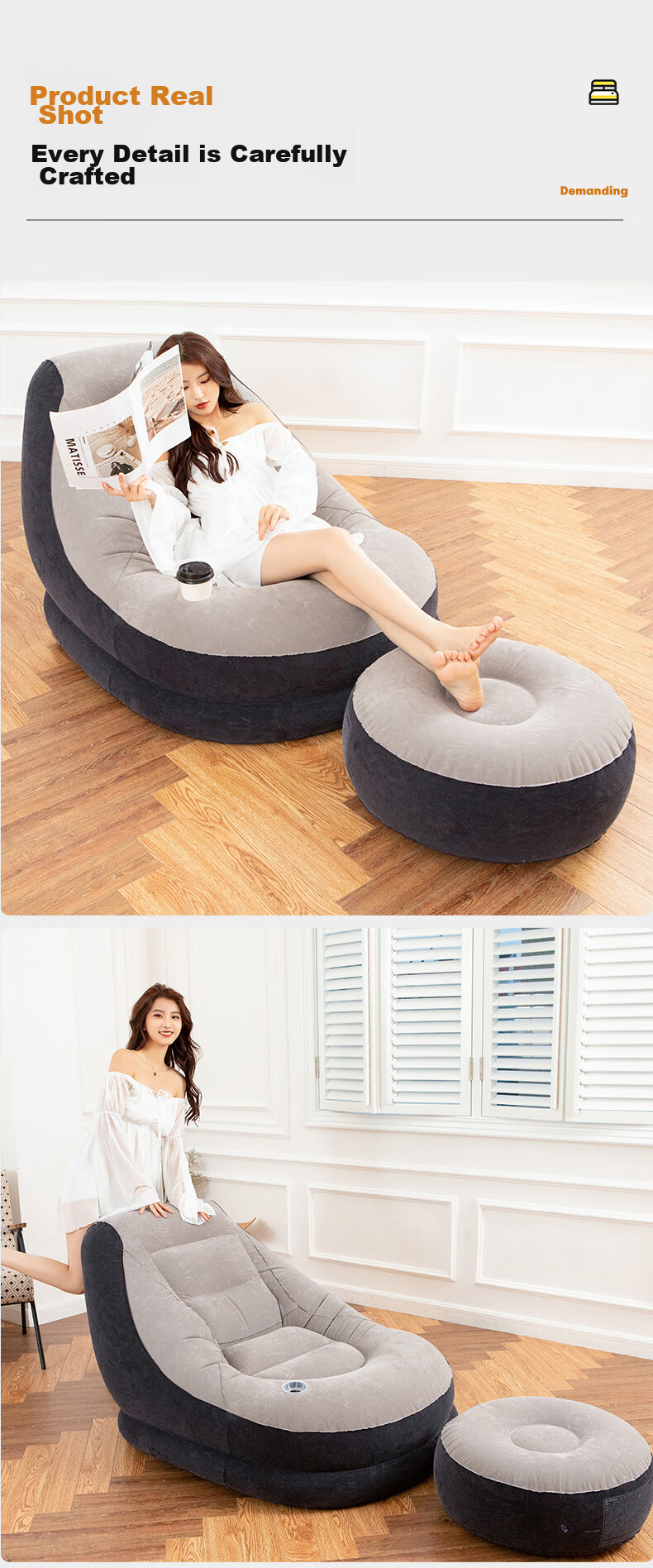 INTEX 68564 Inflatable Sofa Set, Lazy Sofa, Tatami Inflatable Chair, Car-Mounted Single Folding Lounge Chair 10