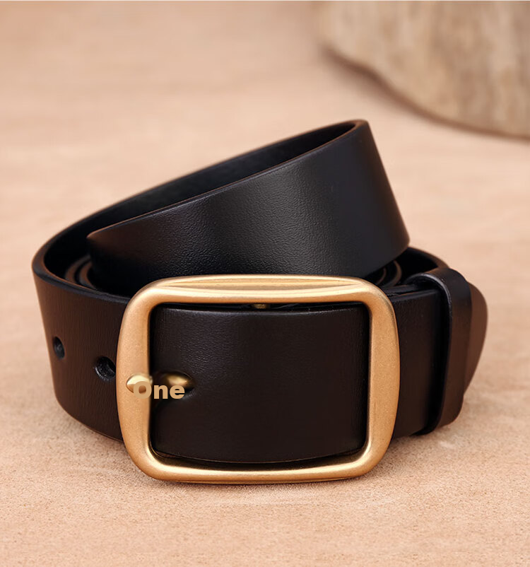 Cattlesboss Men's Belt with Copper Buckle, Genuine Top-Grain Leather, Pin Buckle, 1015 Birthday Gift, Dark Brown, 110cm 16