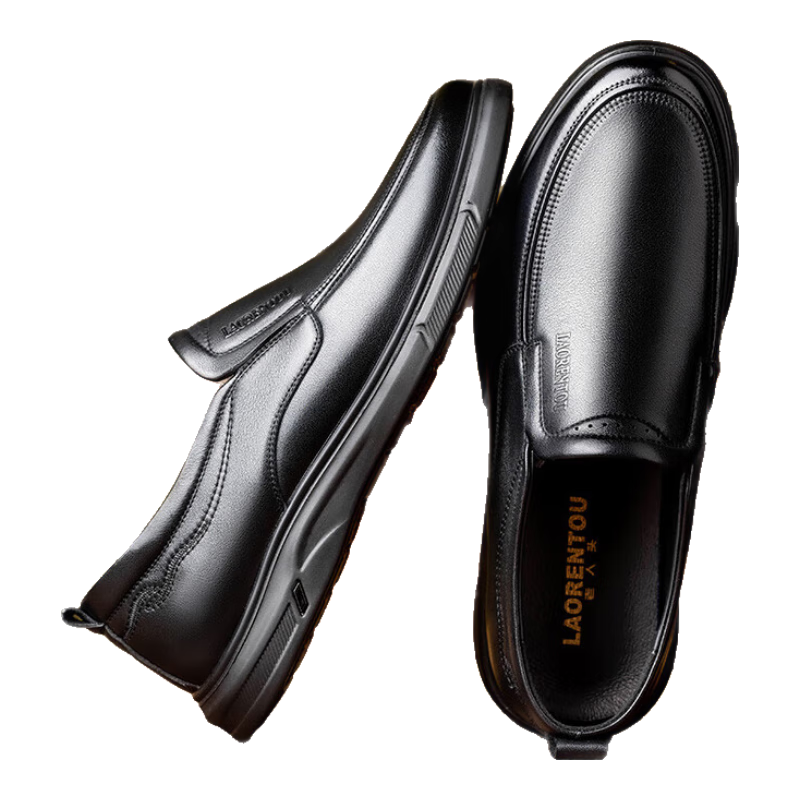 LAORENTOU Men's Leather Business Casual Slip-On Dress Shoes Spring Autumn First Layer Cowhide Black Size 43