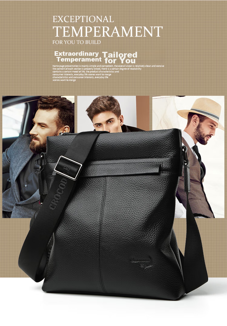 CROCODILE Top-Grain Leather Shoulder Bag, Men's Business Casual Crossbody Bag, Gift for Boyfriend, 2259 2