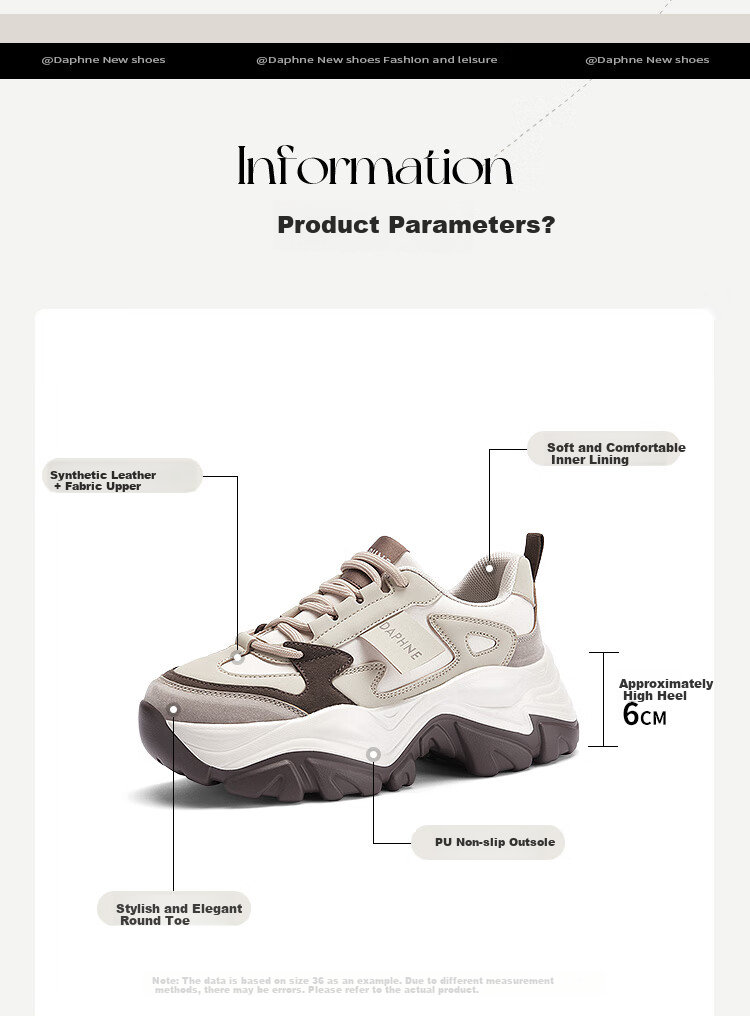DAPHNE Chunky Dad Sneakers for Women, Versatile Panda Shoes, Color-Block Platform Casual Sports Shoes, Coffee Color, Size 36 5