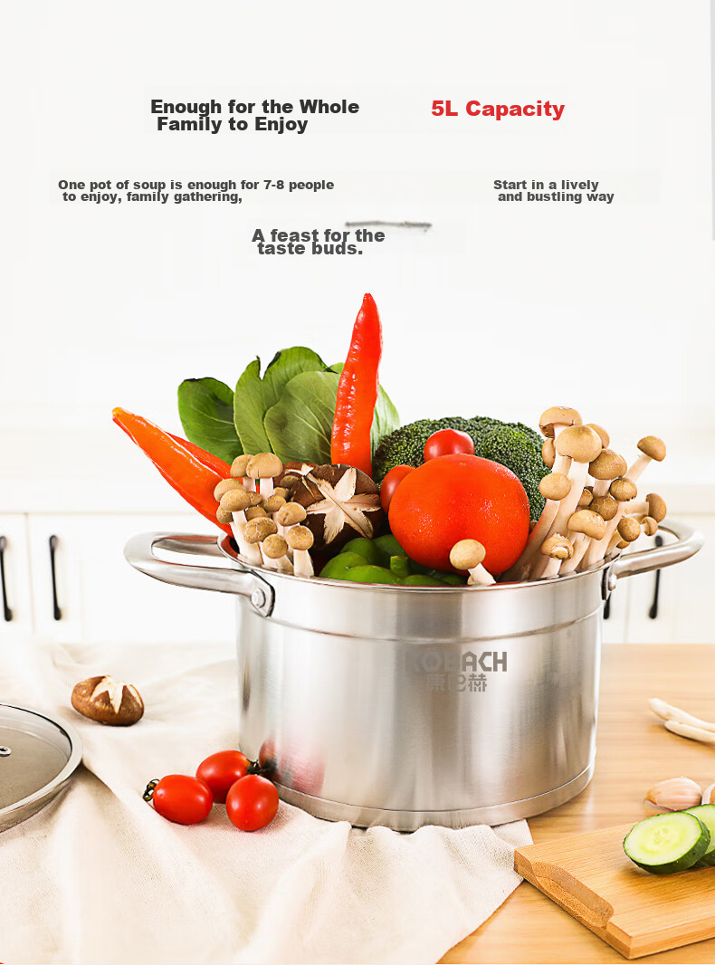 KOBACH 304 Stainless Steel Soup Pot, Double-Handled Stew Pot with Visible Lid, 22cm, Compatible with Induction And Gas Stoves, TOUC22A1 8