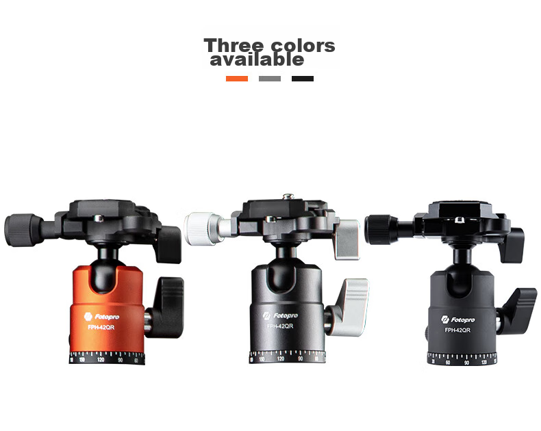 Fotopro 42QR, 3/8 Screw Hole, Dual Panoramic 360-Degree Rotation Camera Tripod Head, Compatible with Leica Cameras, Matte Gray Color 7