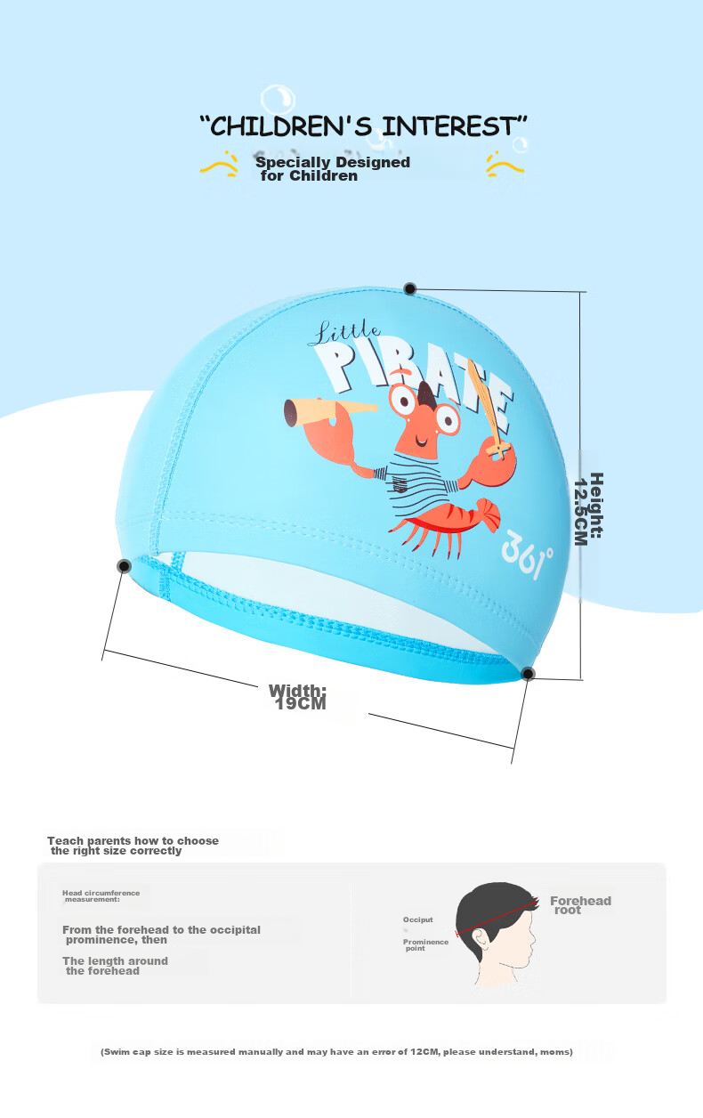 361° Children's Swimming PU Cap, Sports Hat for Boys And Girls, Fashionable Cute Cartoon Design, Waterproof Comfortable Non-Binding Swim Cap, Blue 6