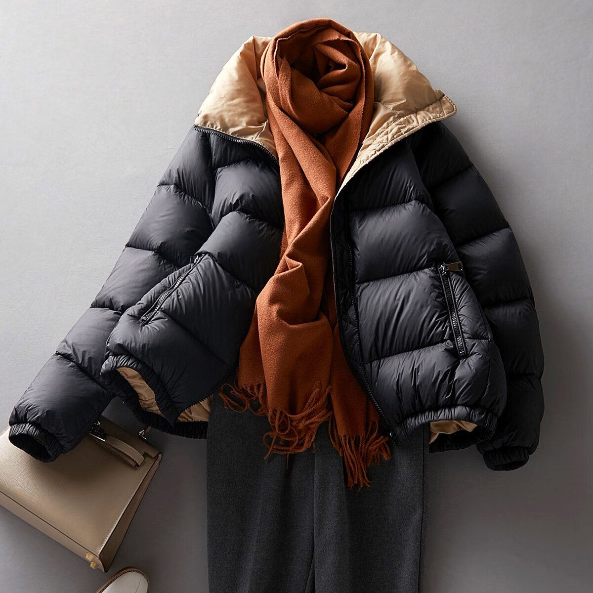 Dme [90% Down Thickened Fluffy Puffer Jacket] New Winter Style Stand Collar Cocoon-Shaped Petite Short Black down Coat for Wome
