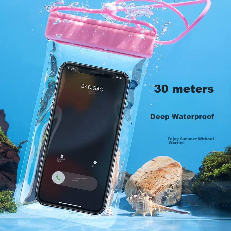 BADIGAO Waterproof Phone Case, Touchscreen Compatible, for Swimming And Food Delivery, Premium Transparent Sealed Bag with Lanyard And Neck Strap, White