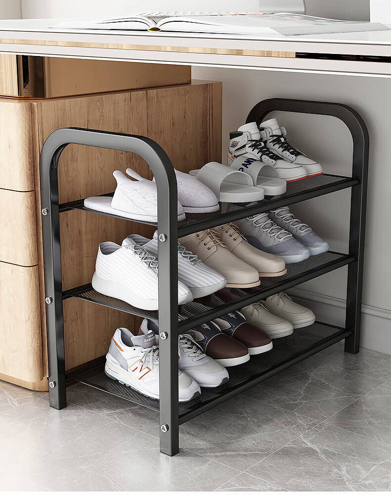 Sannuo Yilin 3-Tier Simple Shoe Rack Cabinet for Entryway Living Room Multi-Layer Storage Shelf Black 60cm 19