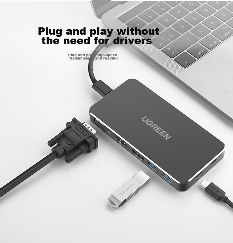 UGREEN Type-C Expansion Dock, Computer Converter, Gigabit Ethernet Port Expansion Dock, 4K 60Hz Gaming High Refresh Rate HDMI Adapter, Multi-Functional Interface for Computers, Compatible with Apple And Huawei 11