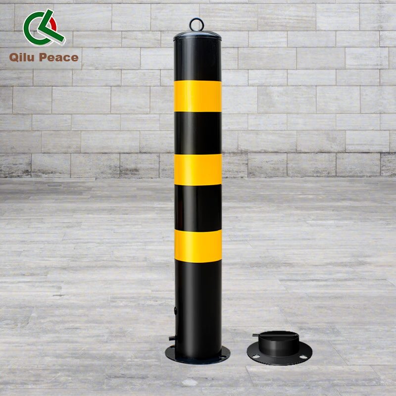 QL Steel Pipe Warning Post, 75cm Isolation Road Bollard, Vehicle Barrier, Crash Barrier, Crystal Grid Reflective Post, Movable + Screws