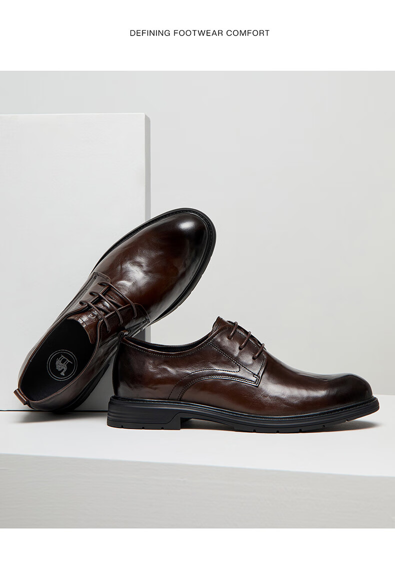 CAMEL Leather Shoes for Men, Casual Fashion Business Lace-Up Formal Derby Wedding Shoes P15S005004 Brown Size 44 7