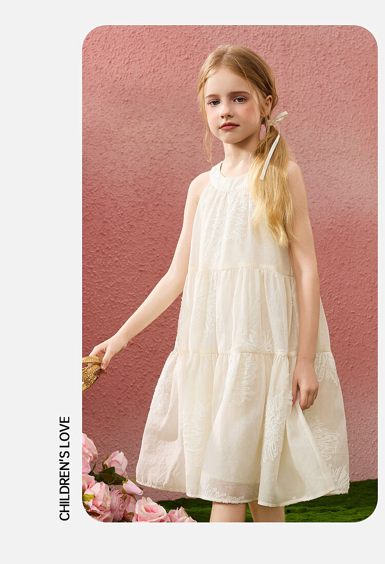 ASK JUNIOR Girls Summer 3D Flower Vacation Style Dress Youth Princess Dress 14