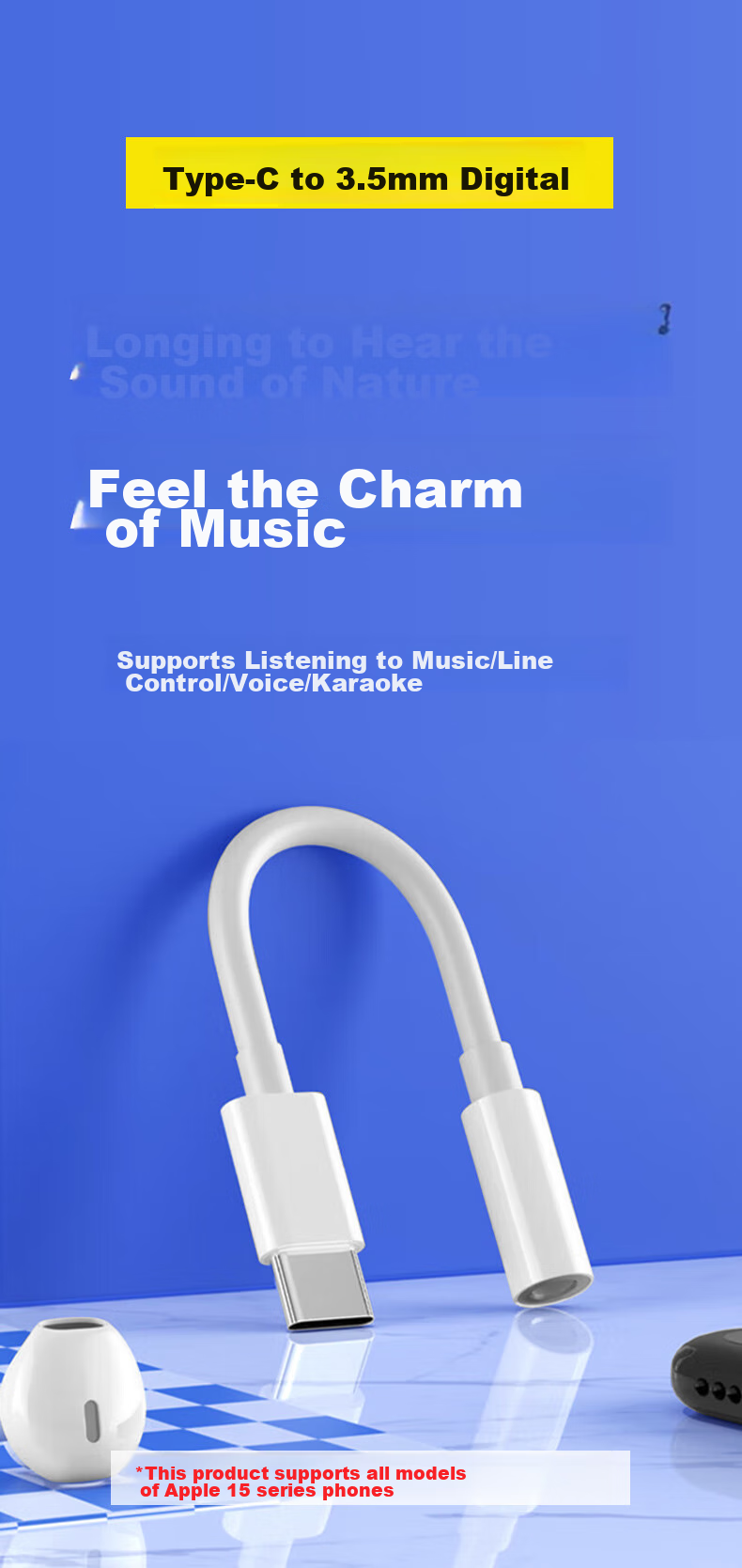 Masentek Charging Adapter Cable Compatible with Huawei Freelace Earphones, Freelace Pro 2, Honor Bluetooth Xsport Pro Converter USB to Type-C Audio Port 1