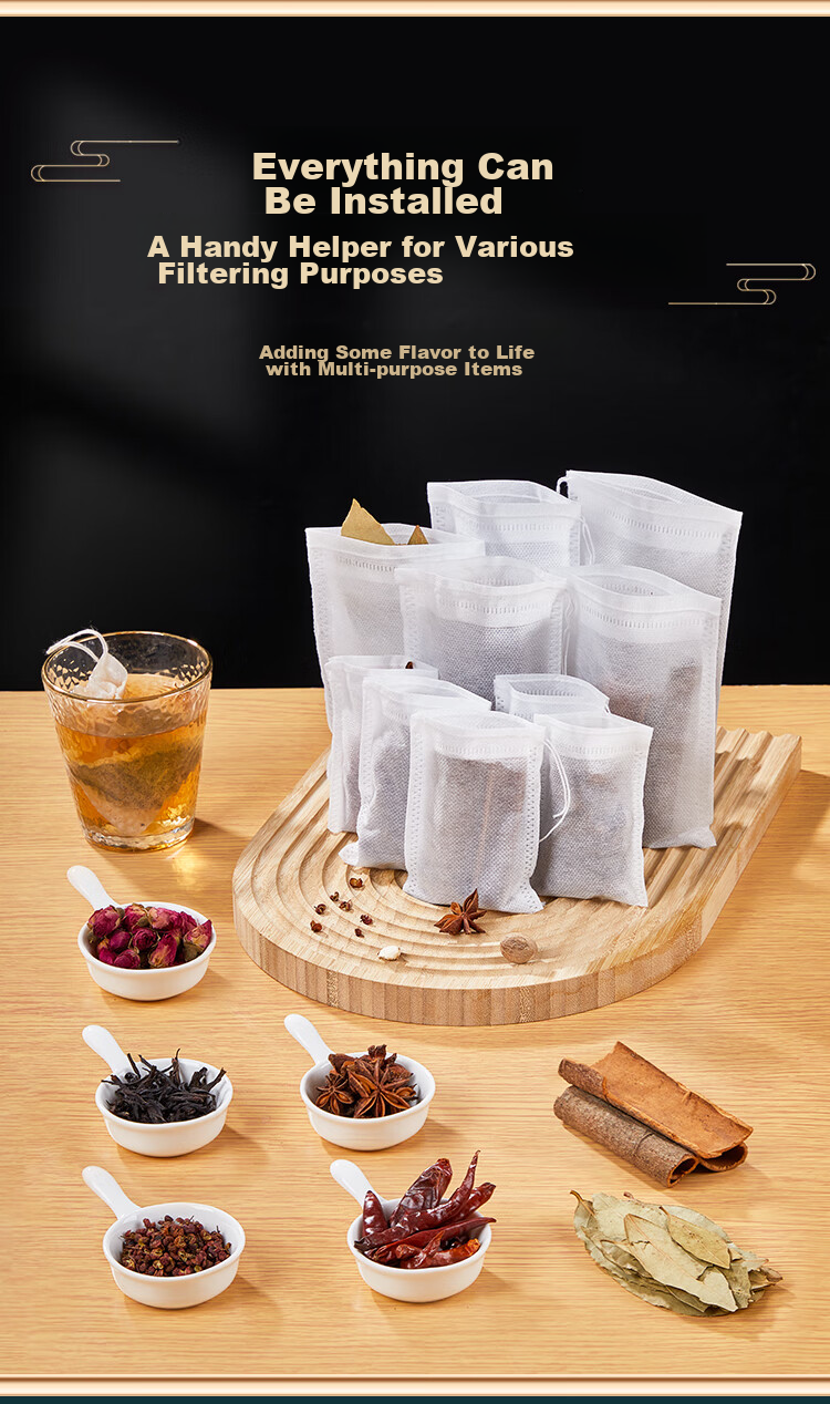 SHUANG YU Non-Woven Filter Bags Tea Bags Chinese Medicine Bags Marinade Bags 100 Disposable Herbal Medicine Bags Spice Pouches Drawstring Style 3