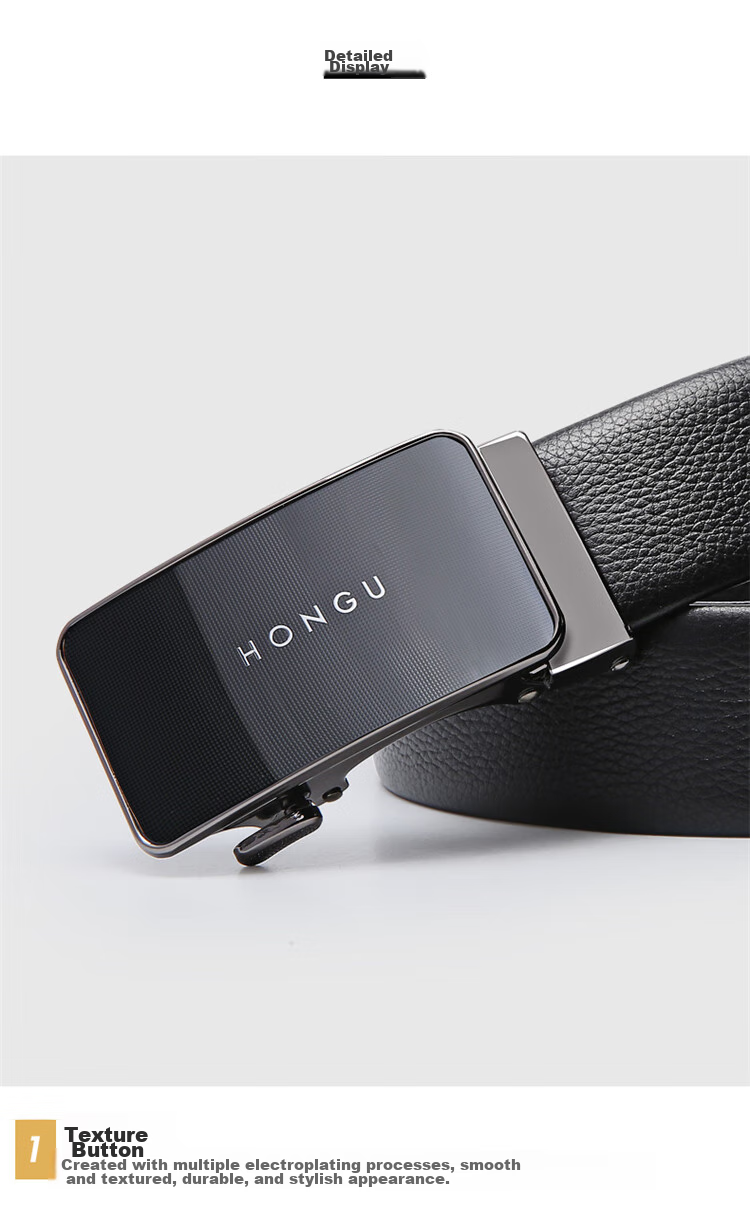 HONGU Men's Belt, Top-Grain Leather, Casual Business Automatic Buckle Trouser Belt Gift Box, Birthday Present 7