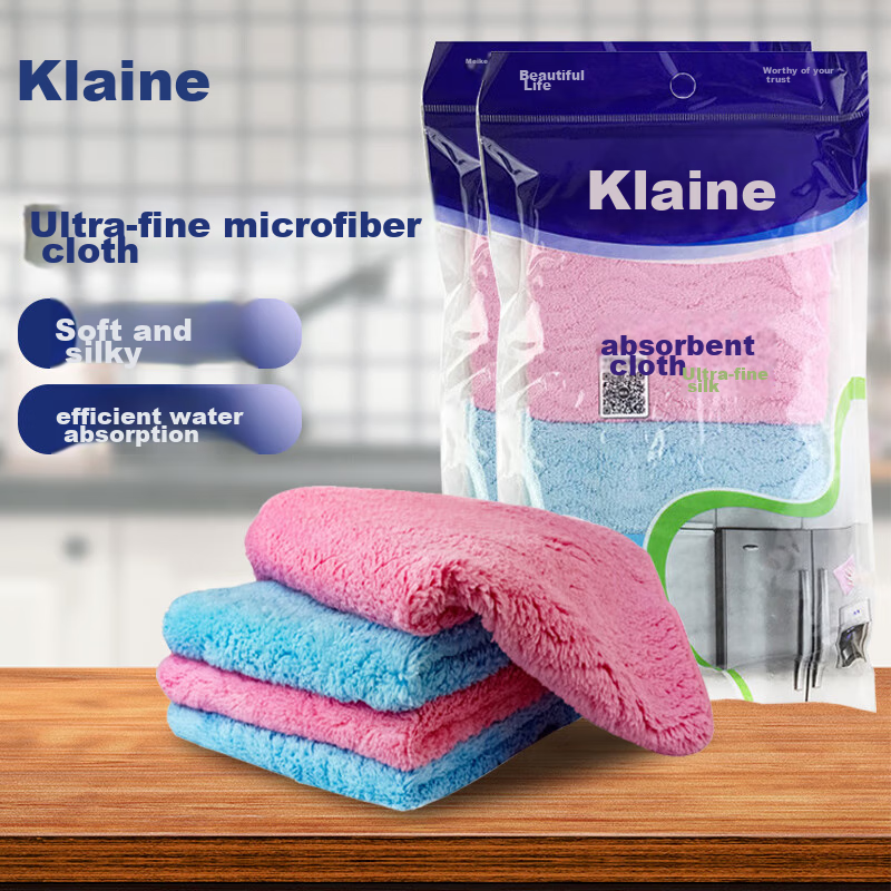 Kelinlai Colored Absorbent Cleaning Cloth, Kitchen Wipe, Dish Towel, Large Size 35x35cm, 2 Packs