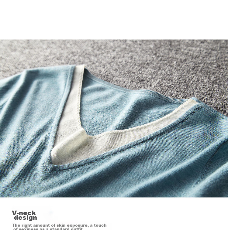 Dme [Color-Block Casual Knit Sweater] Spring And Autumn Commuter V-Neck Loose Long-Sleeve Sweater for Wome 7