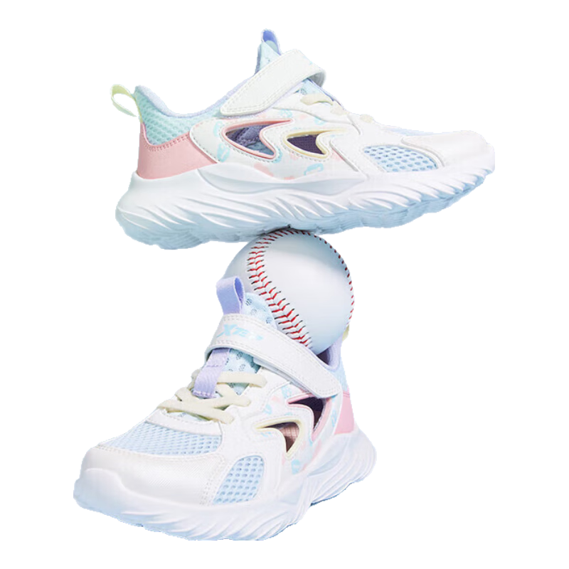 XTEP Children's Shoes, Summer Hollow-Out Sneakers, Breathable Mesh Running Shoes for Kids, Cloud Blue/sail White, Size 27