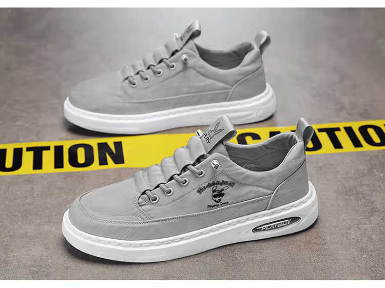 PLAYBOY Men's Shoes, 2026 Autumn And Winter Canvas Shoes, Trendy Footwear, Low-Top Ice-Cool Versatile Casual Shoes for Men, Gray, Size 44 11