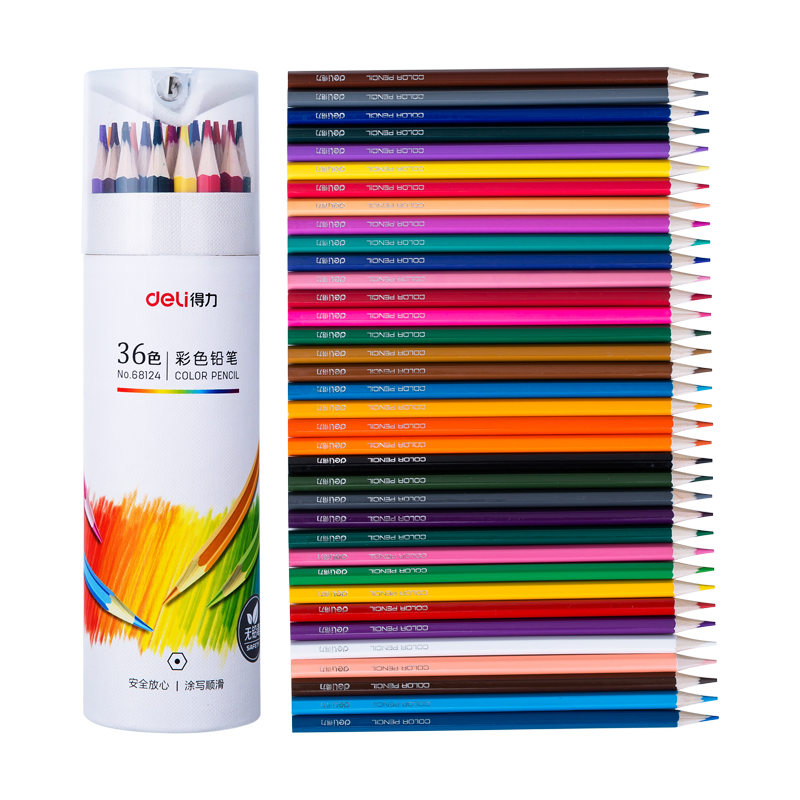 Deli 36-Color Oil-Based Colored Pencil Set, Bucket Packaging, Drawing Art Sketching, Colorful Pencils, Children's Coloring And Filling Pencils, Drawing Pen Set, Gift, 68124 Sketching Colored Pens