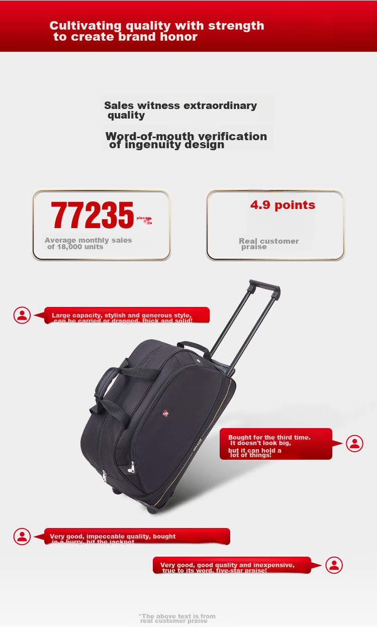 OWAS Large Capacity Wheeled Travel Bag, Handheld And Foldable Luggage, Water-Resistant Suitcase, Black 2