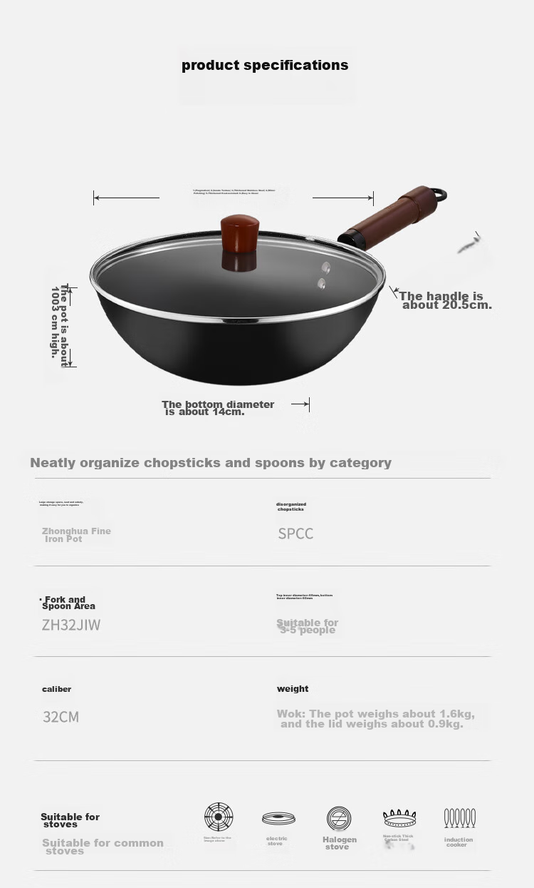 COOKER KING Wok Iron Pan Ultra Iron Anti-Rust Royal Zero Coating Flat Bottom Frying Pan 30cm Compatible with Induction Cooker FXH30CG 10