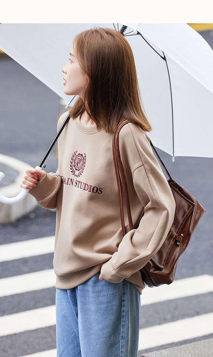 Dme Autumn And Winter New Commuter Round Neck Elastic Textured Letter Air Layer Sweatshirt Women's Top, Gray with Fleece Lining, Size S 17